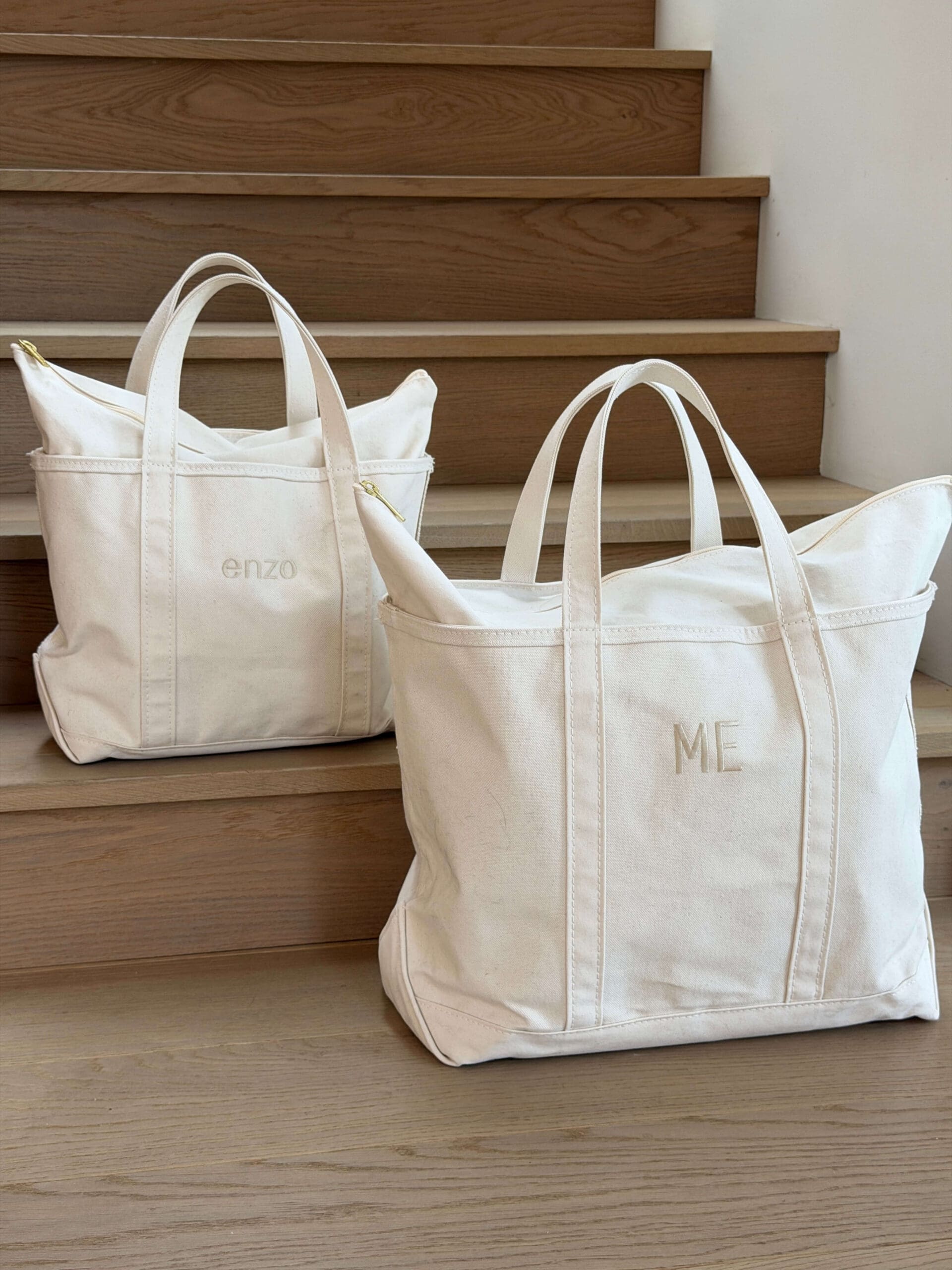 Two canvas overnight bags for a stages of sobriety blog featured image